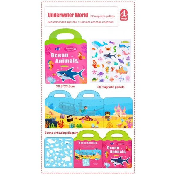 Carte magnetica tip gentuta cu 32 de stickere reutilizabile animale din ocean [2]