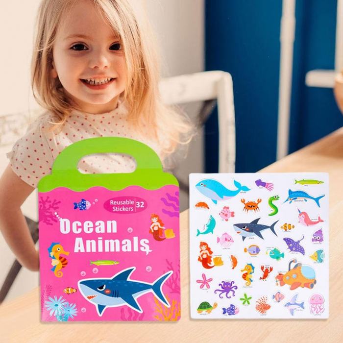 Carte magnetica tip gentuta cu 32 de stickere reutilizabile animale din ocean [3]