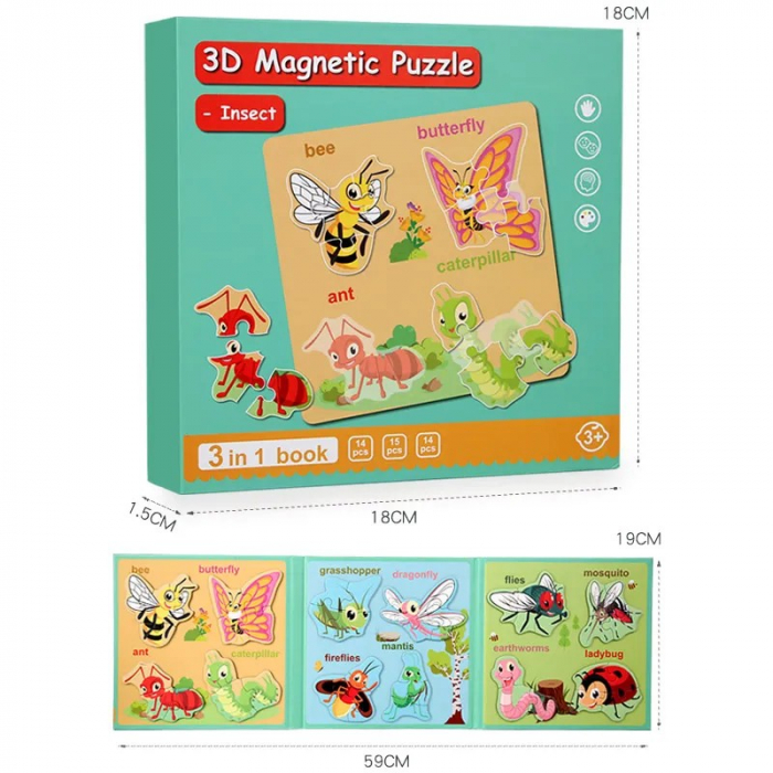 Carte Puzzle magnetic 3D 3 in 1 insecte [2]