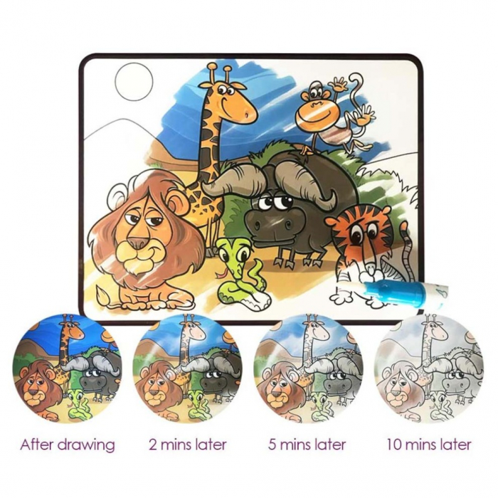 Carte reutilizabilă de colorat cu apă Doodle Water Book- ANIMALE ÎN JUNGLĂ 2 [3]