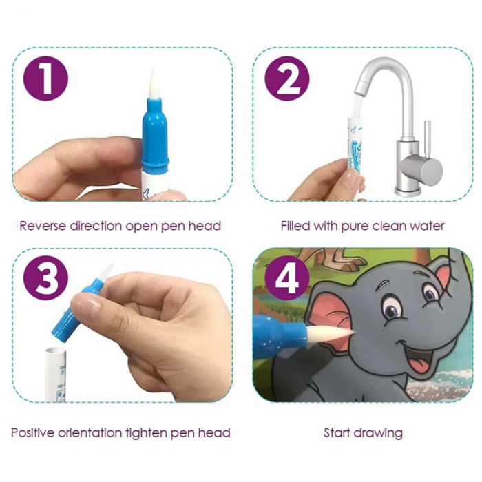 Carte reutilizabilă de colorat cu apă Doodle Water Book- ANIMALE ÎN JUNGLĂ 2 [2]