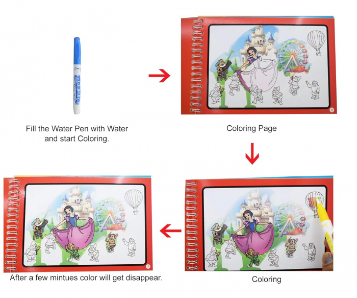 Carte reutilizabilă de colorat cu apă Magic Water Book- Alba ca Zapada [2]