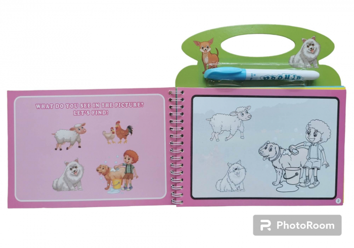 Carte reutilizabilă de colorat cu apă Magic Water Book- ANIMALE [2]