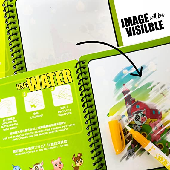 Carte reutilizabilă de colorat cu apă Magic Water Book- animale [4]