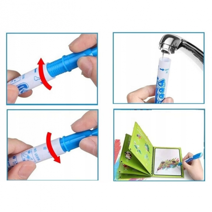 Carte reutilizabilă de colorat cu apă Magic Water Book- animale in jungla [2]