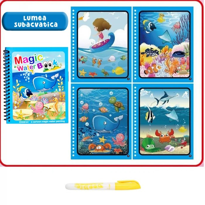 Carte reutilizabilă de colorat cu apă Magic Water Book- animale marine [2]