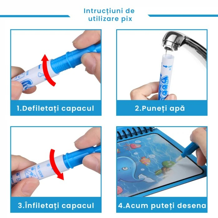 Carte reutilizabilă de colorat cu apă Magic Water Book- animale marine [5]