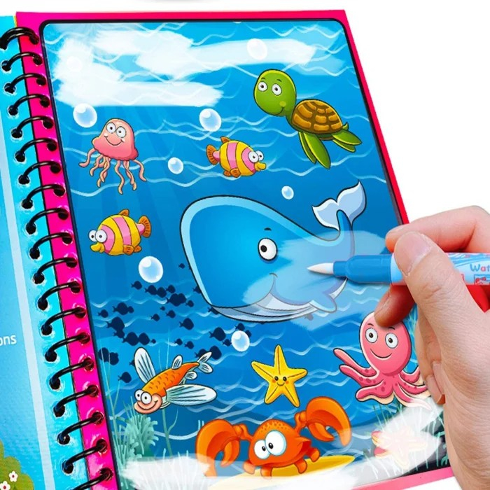 Carte reutilizabilă de colorat cu apă Magic Water Book- animale marine [4]