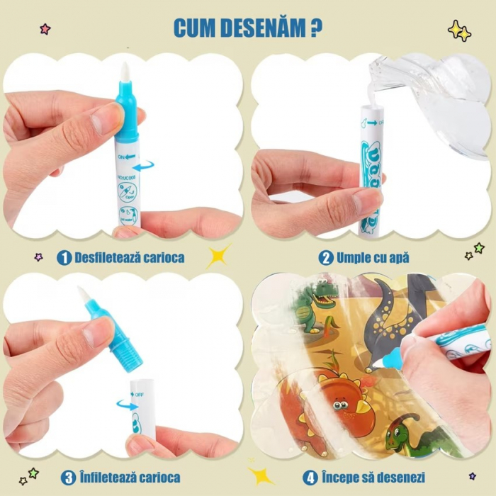 Carte reutilizabilă de colorat cu apă Magic Water Book- dinozauri [3]