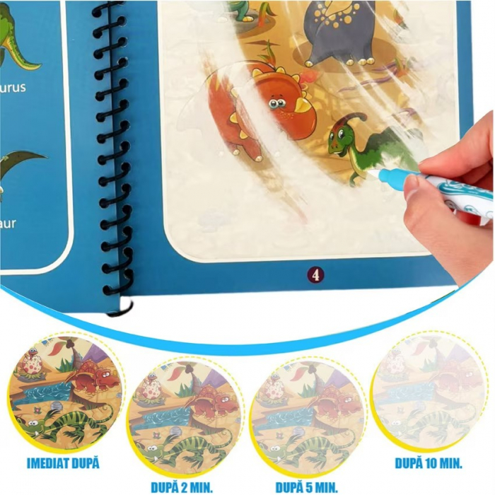 Carte reutilizabilă de colorat cu apă Magic Water Book- dinozauri [4]