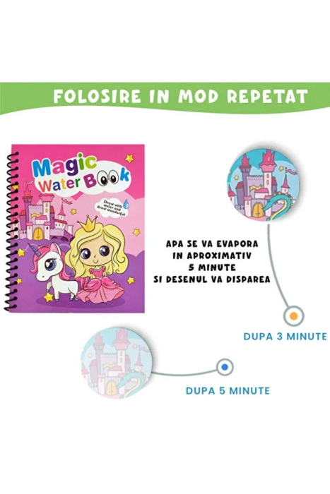 Carte reutilizabilă de colorat cu apă Magic Water Book- Printese si unicorni [4]