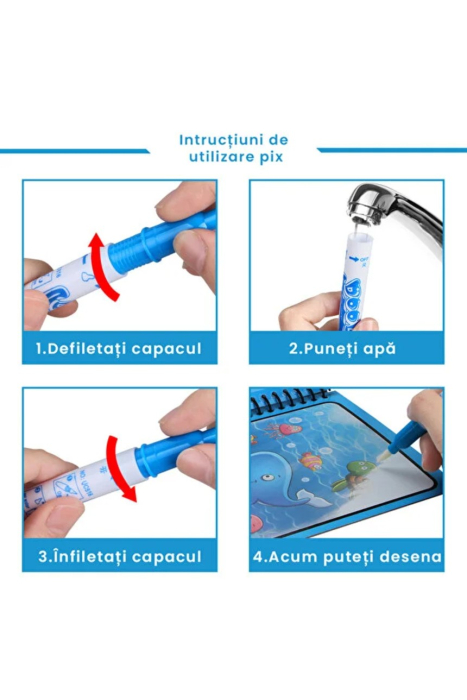 Carte reutilizabilă de colorat cu apă Magic Water Book- Printese si unicorni [3]