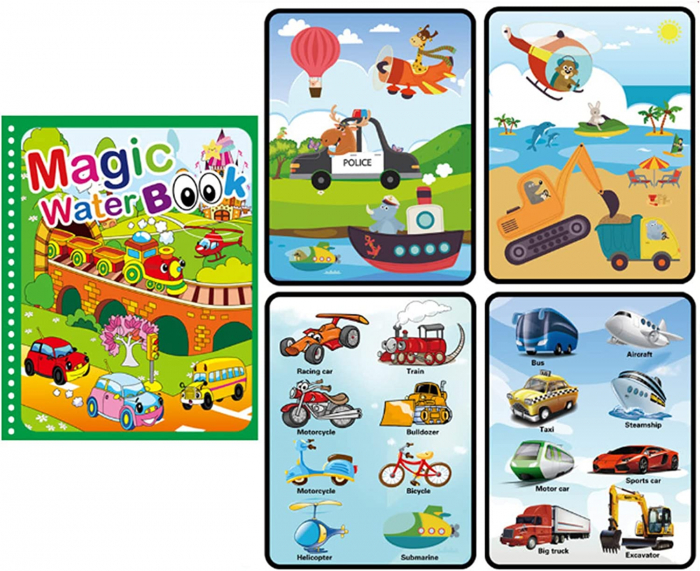 Carte reutilizabilă de colorat cu apă Magic Water Book- vehicule 2 [2]