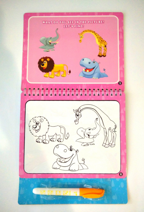 Carte reutilizabilă de colorat cu apă Water Doodle Book- animale in jungla [3]