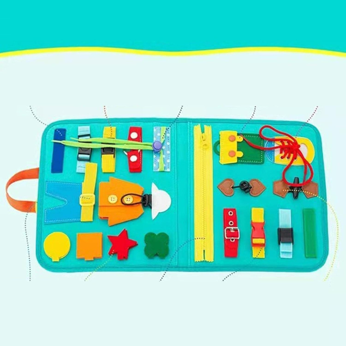 Carte senzoriala educativa Montessori pentru dezvoltarea abilitatilor motorii model calendar turquoise 4 pagini [4]