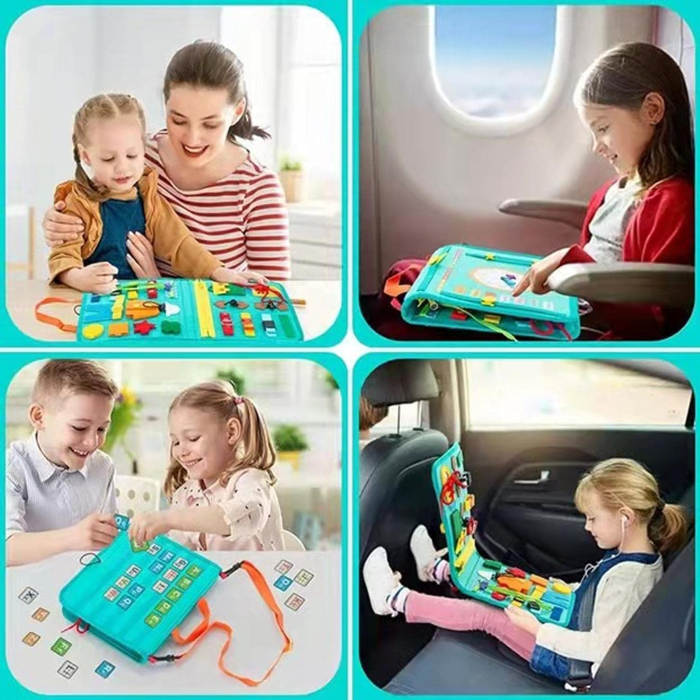 Carte senzoriala educativa Montessori pentru dezvoltarea abilitatilor motorii model calendar turquoise 4 pagini [5]