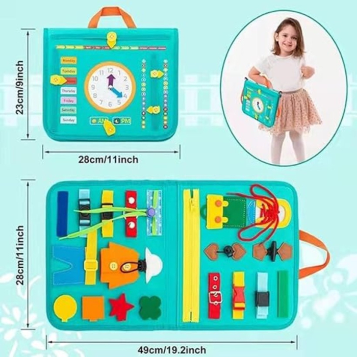 Carte senzoriala educativa Montessori pentru dezvoltarea abilitatilor motorii model calendar turquoise 4 pagini [3]