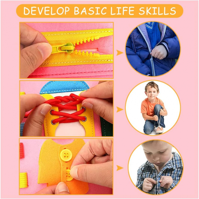 Carte senzoriala educativa Montessori pentru dezvoltarea abilitatilor motorii model dinozauri/litere albastru [5]