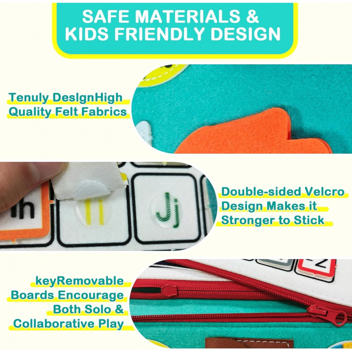 Carte senzoriala educativa Montessori pentru dezvoltarea abilitatilor motorii model Spatiu Cosmic albastru si rosu 8 pagini [4]
