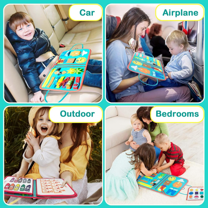 Carte senzoriala educativa Montessori pentru dezvoltarea abilitatilor motorii model Spatiu Cosmic albastru si rosu 8 pagini [6]