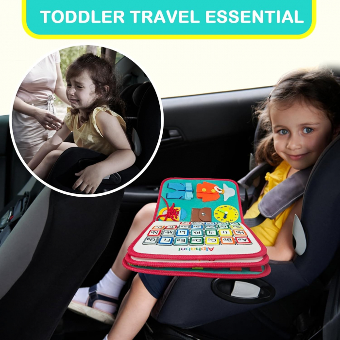 Carte senzoriala educativa Montessori pentru dezvoltarea abilitatilor motorii model Spatiu Cosmic albastru si rosu 8 pagini [2]