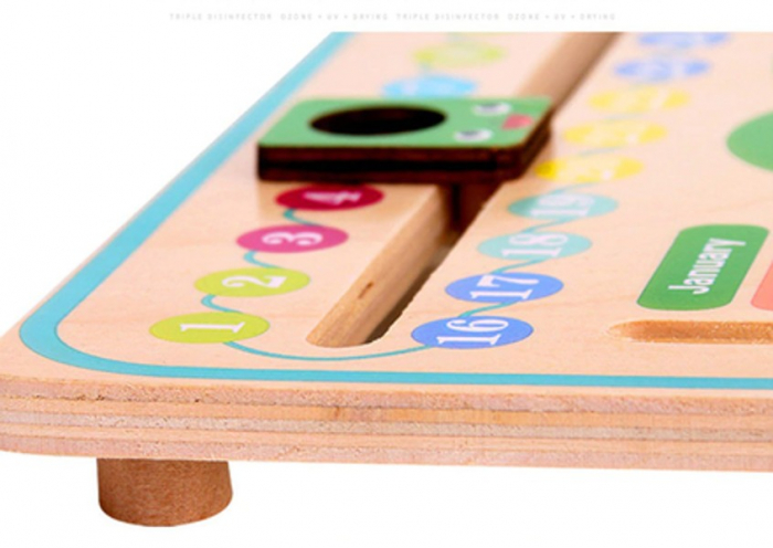 Ceas calendar multifuncțional din lemn Montessori Broscuță în limba engleza [5]