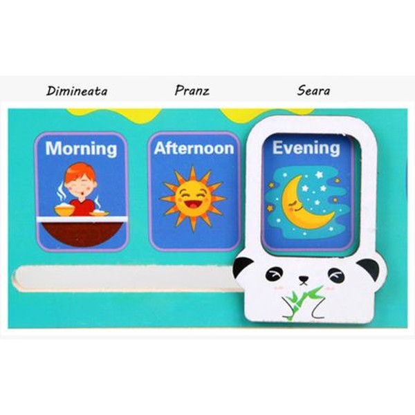 Ceas calendar multifuncțional din lemn Montessori Broscuță în limba engleza [4]