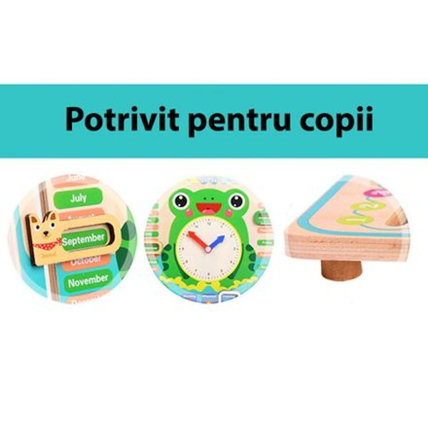 Ceas calendar multifuncțional din lemn Montessori Broscuță în limba engleza [3]