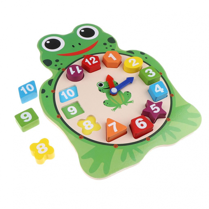 Ceas PUZZLE din lemn Montessori cu formă de broasca [2]