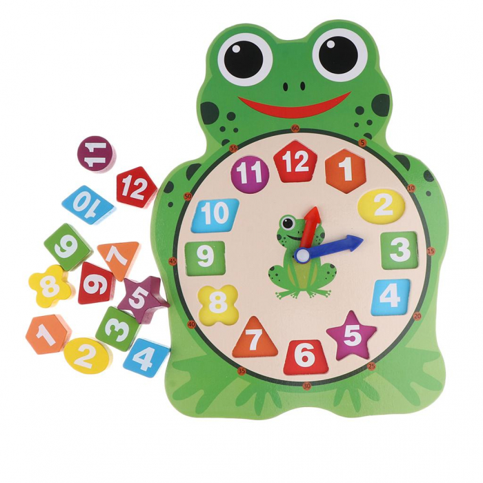 Ceas PUZZLE din lemn Montessori cu formă de broasca [3]