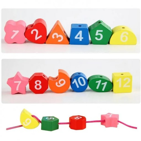 Ceas puzzle din lemn Montessori și jucărie de înșiruit pinguin Digital Geometry clock [4]