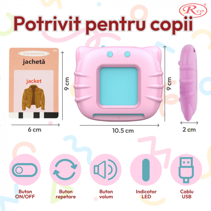 Cititor de carduri in limba romana si engleza cu 224 de imagini si sunete, incarcare USB [5]