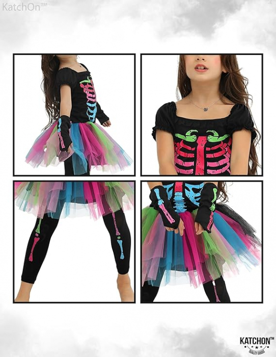 Costum Halloween Schelet multicolor fete marimea 6-7 ani [3]