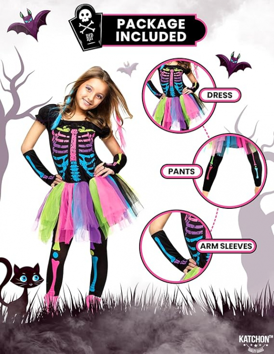 Costum Halloween Schelet multicolor fete marimea 6-7 ani [2]