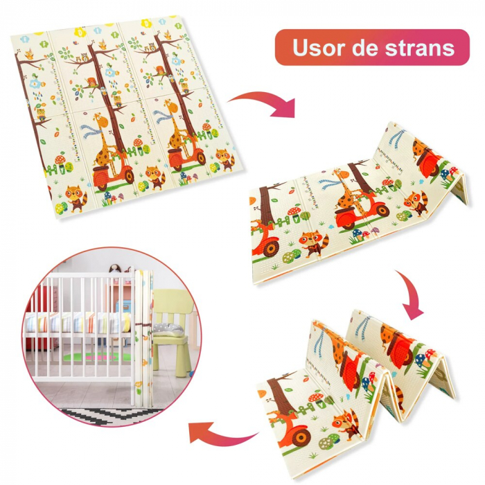 Covoraș de joacă pliabil din spumă cu 2 fețe. Dimensiune 150 cm x 200 cm x 1 cm model Girafe [3]