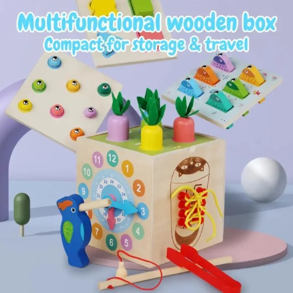 Cub de activitati 8 in 1 din lemn Montessori busy box [5]