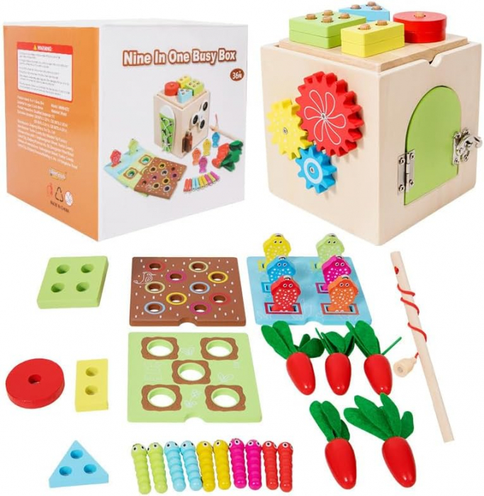 Cub de activitati 9 in 1 din lemn Nine in one busy box [1]