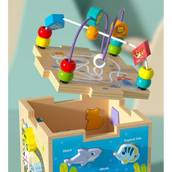 Cub de activitati din lemn potriveste formele si spirala cu margele [4]