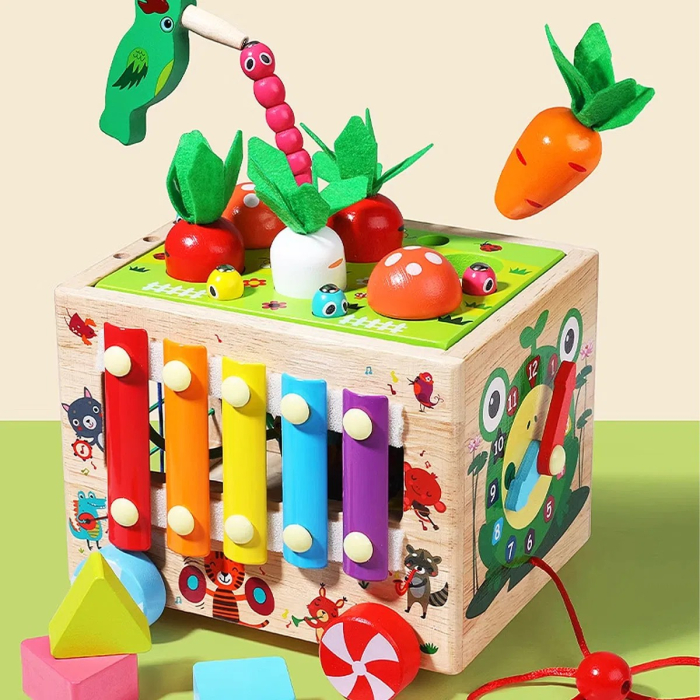 Cub Montessori din lemn pe roti cu activitati educative 18 luni+ [2]