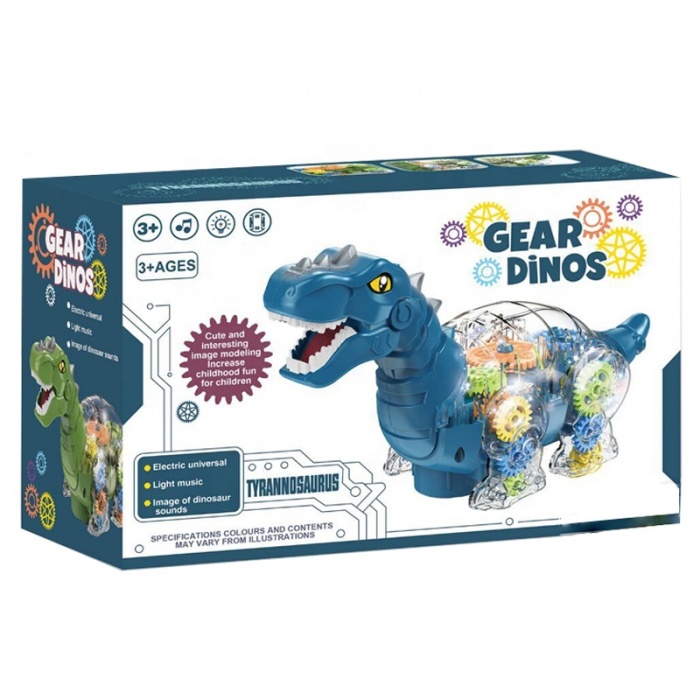 DINOZAUR cu sunete şi lumini cu carcasă transparentă GEAR DINOS TYRANNOSAURUS [5]