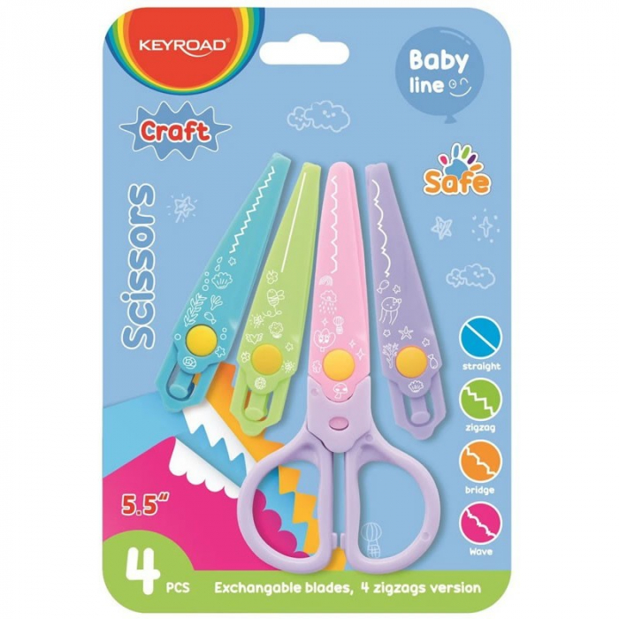 Foarfecă din plastic cu tăietură zig-zag, 4 capete interschimbabile Keyroad [1]