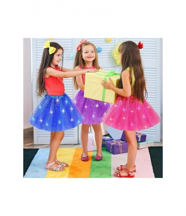 Fusta LED pentru Copii, Tutu de Balet pentru Fetite cu Luminite Multicolore Incorporate, Model Stelute, 28 cm Lungime, diferite culori [3]