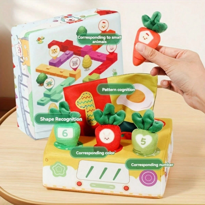 Joc 2 in 1 de sortare si motricitate cutiuta cu batiste si morcovi Parcul de distractii [2]