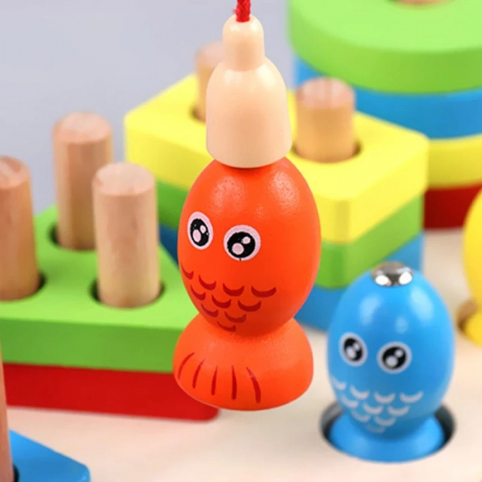 Joc 2 în 1 de tip Montessori - Sortator cu 4 forme geometrice şi pescuit magnetic - Fishing Four Post [4]