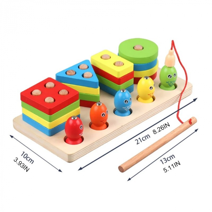 Joc 2 în 1 de tip Montessori - Sortator cu 4 forme geometrice şi pescuit magnetic - Fishing Four Post [3]