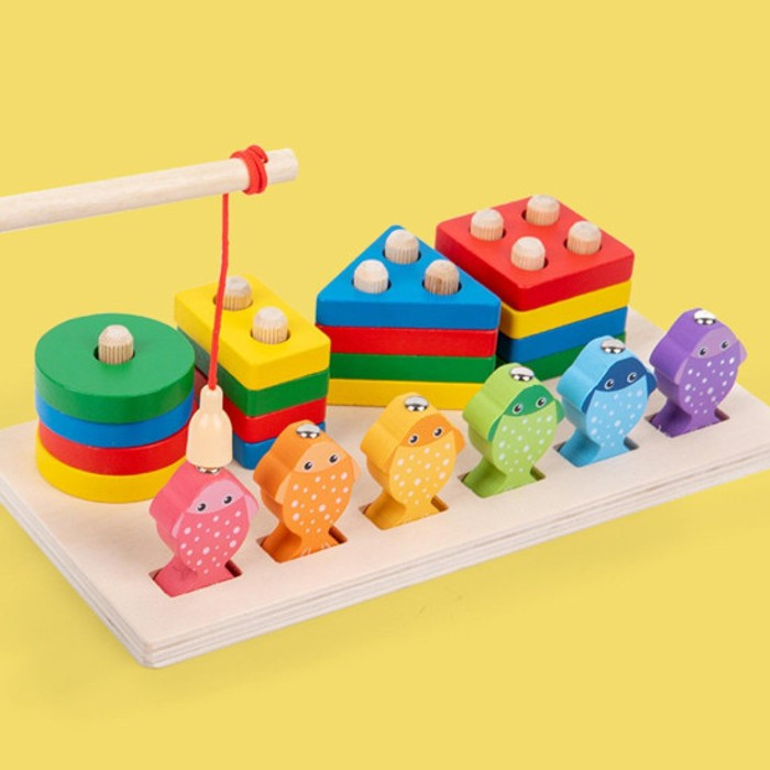 Joc 2 în 1 de tip Montessori - Sortator cu 4 forme geometrice şi pescuit magnetic - Geometric column fishing two in one [2]