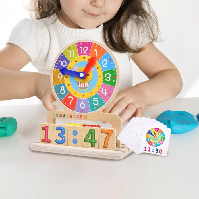 Joc 2 in 1 din lemn Invata ceasul si calcule matematice [3]