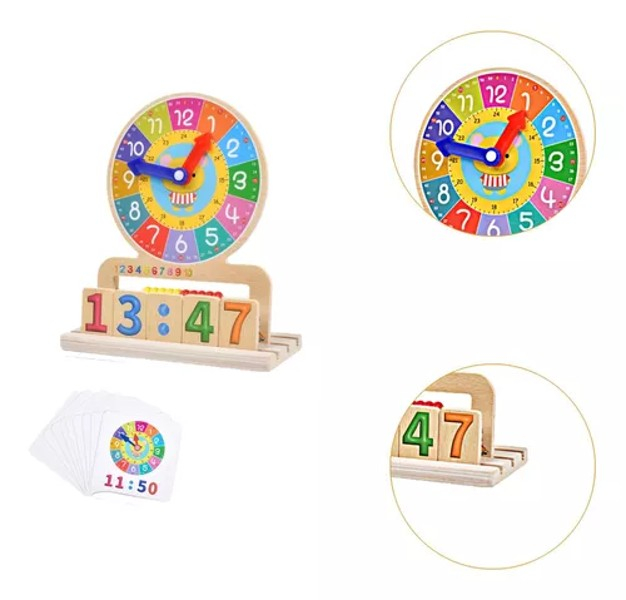 Joc 2 in 1 din lemn Invata ceasul si calcule matematice [5]