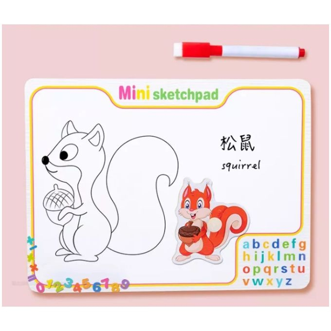 Joc 2 in 1 din lemn puzzle incastru cu butoni si tabla de scris cu carioca lavabila INSECTE [2]