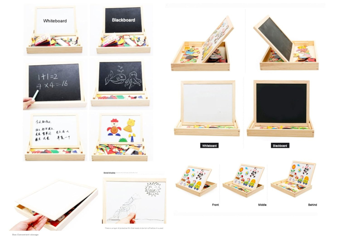 Joc 2 in 1 din lemn puzzle magnetic si tablita de scris si colorat model animale [7]